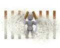 3D figure escaping a cigarette prison with explosion effect