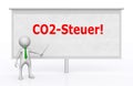 3D figure in front of a projection screen with the German word CO2 Steuer Royalty Free Stock Photo