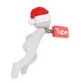 3d figure in Santa hat with YouTube sign