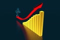3d figures, person going up on the red arrow. 3d rendering Royalty Free Stock Photo