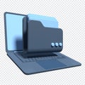 3d file folder on laptop screen. Laptop and files. Document folder. Storage share data. 3d rendering illustration