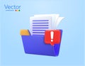 3d files and dark blue folder with error icon, minimal style isolated on background. 3d missing document icon, invalid Royalty Free Stock Photo