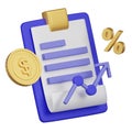 3D Financial Analysis Clipboard with Percentage Sign Icon Royalty Free Stock Photo