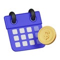 3D Financial Calendar with Dollar Coin Icon