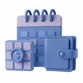 3D financial planning icon, calendar and wallet combo Royalty Free Stock Photo
