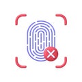 3D Fingerprint icon with cross mark. Something wrong. Fingerprint scanning. The concept of biometric authorization.