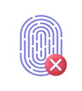 3D Fingerprint icon with cross mark. Something wrong. Fingerprint scanning.