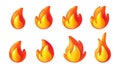 3d fire flame. Hot energy icon, light or smoke render logo, orange and red magic sign, explosion or sparkle, flammable