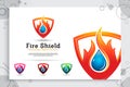 3d fire shield vector logo with modern concept as a symbol of oil and gas , illustration of oil and gas with shield use for icon