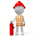 3D fireman with extinguisher, white background Royalty Free Stock Photo