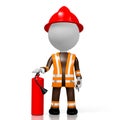 3D fireman with extinguisher, white background Royalty Free Stock Photo