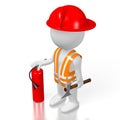 3D fireman with extinguisher, white background Royalty Free Stock Photo