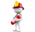 3d Fireman with helment and extinguisher. Royalty Free Stock Photo