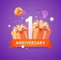 3d First Anniversary Concept Plasticine Cartoon Style. Vector