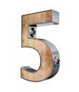 3D `five` number made of wood and metal