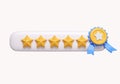 3d Five star rating. rate review customer experience quality service excellent feedback on best rating satisfaction