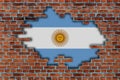 3D Flag of Argentina behind the broken old stone wall Royalty Free Stock Photo