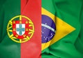 3D Flag of Brazil and Portugal. Royalty Free Stock Photo