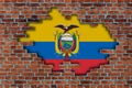 3D Flag of Ecuador behind the broken stone wall