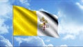 3D flag on flagpole on background of clouds. Motion. Beautiful patriotic flag waving in wind. Flag of Vatican