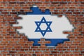3D Flag of Israel behind the broken stone wall Royalty Free Stock Photo