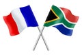 3D Flags of France and South Africa isolated on white background