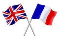 3D Flags of France and United Kingdom isolated on white background