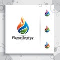 3d flame energy vector logo design with modern and natural concept, ecology illustration fire leaf and gas digital template for i