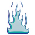 3D flame. Trendy Y2K element. Blue colorful burning fire shape with glossy gradient effect. 3D render. Isolated