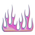 3D flame. Trendy Y2K element. Pink colorful burning fire shape with glossy gradient effect. 3D render. Isolated