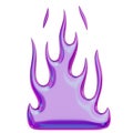 3D flame. Trendy Y2K element. Purple iridescent colorful burning fire shape with glossy gradient effect. 3D render