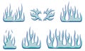 3D flames. Set of Stickers with cold blue burning fire with glossy liquid metal effect. Trendy design elements in Y2K Royalty Free Stock Photo