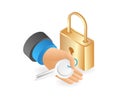 3d flat illustration of a hand holding a security key