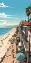 2d Flat Illustration Of Manhattan Beach Scene