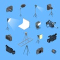 3d Flat isometric photo studio lighting equipment