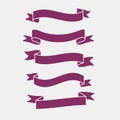 3d flat purple ribbons banner set