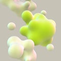 3D floating green cells on gray background.