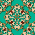 3d floral Damask seamless pattern. Arabesque ornamental vector background. Grunge repeat turquoise color backdrop. Vintage Royalty Free Stock Photo