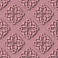 3d floral seamless pattern. Arabesque ornamental pink vector background. Grunge repeat backdrop. Vintage beautiful flowers Royalty Free Stock Photo