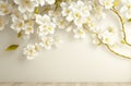 3D Floral Tree Wallpaper: White Flower Leaves and Golden Stem Background.