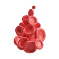 3d flow red blood cells iron platelets in form of drop. Realistic erythrocyte medical analysis illustration isolated transparent