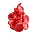 3d flow red blood cells iron platelets in form of drop. Realistic erythrocyte medical analysis illustration isolated transparent