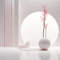 Abstract Oriental Minimalism 3d Pink And Green Plant In Vase