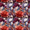3D flowers, beautiful realistic seamless patterns can create different works of art. Ai generated. Royalty Free Stock Photo