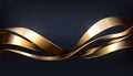 3D flowing metal shapes. Glossy waves. Dynamic curved lines. Decorative gold twist. Motion fluid with metallic gilt