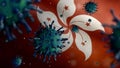 3D, Flu coronavirus floating over Hongkong flag. Hong Kong and pandemic Covid 19