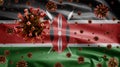 3D, Flu coronavirus floating over Kenyan flag. Kenya and pandemic Covid 19