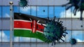 3D, Flu coronavirus floating over Kenyan flag. Kenya and pandemic Covid 19