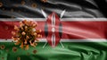 3D, Flu coronavirus floating over Kenyan flag. Kenya and pandemic Covid 19