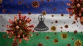 3D, Flu coronavirus floating over Lesotho flag. Sesotho and pandemic Covid 19 Royalty Free Stock Photo
